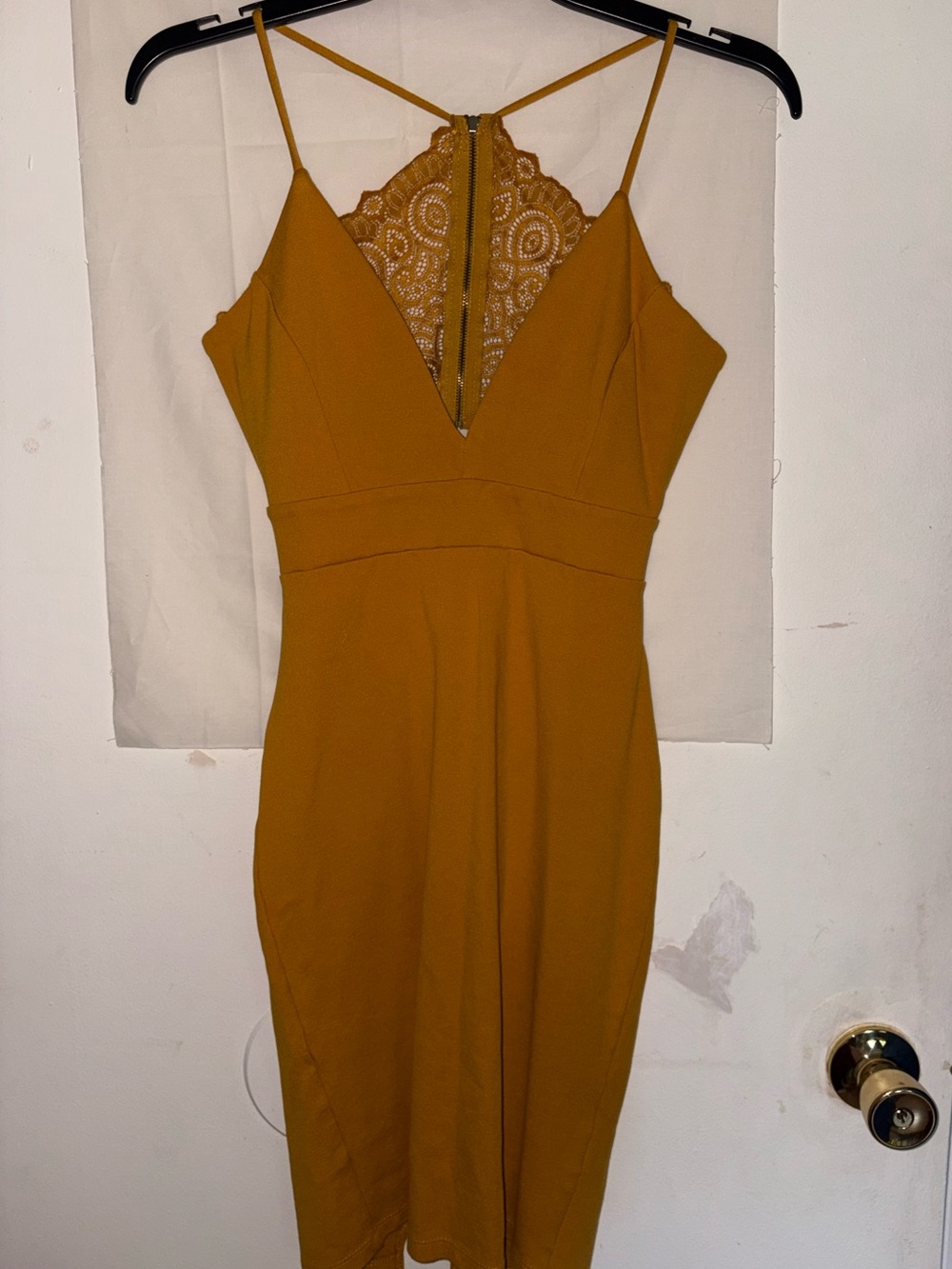 Women's Mustard Lace-Back Midi Dress